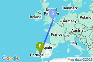 Map of the flight from London Stansted to Badajoz