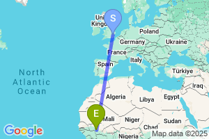 Map of the flight from London Stansted to Bamako