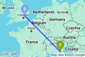 Map of the flight from London Stansted to Bologna