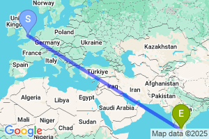 Map of the flight from London Stansted to Bengaluru