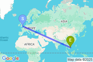 Map of the flight from London Stansted to Banmethuot
