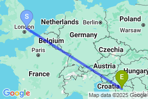 Map of the flight from London Stansted to Banja Luka