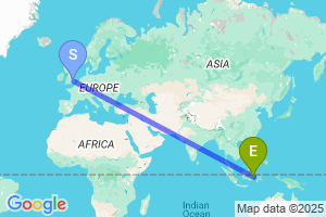 Map of the flight from London Stansted to Balikpapan