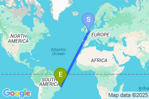 Map of the flight from London Stansted to Porto Seguro