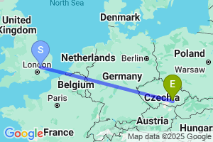 Map of the flight from London Stansted to Brno