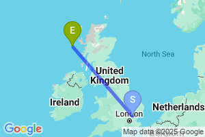 Map of the flight from London Stansted to Barra