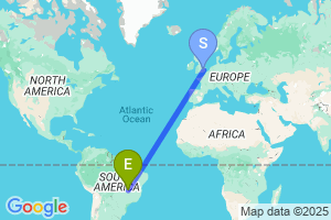 Map of the flight from London Stansted to Brasilia