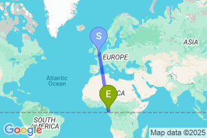 Map of the flight from London Stansted to Bata