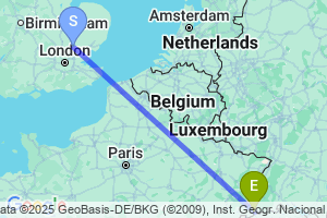 Map of the flight from London Stansted to Basel Mulhouse Freiburg