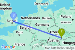 Map of the flight from London Stansted to Bratislava