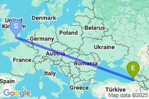 Map of the flight from London Stansted to Batumi