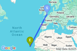Map of the flight from London Stansted to Boa Vista