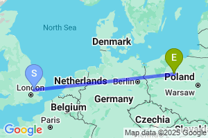 Map of the flight from London Stansted to Bydgoszcz