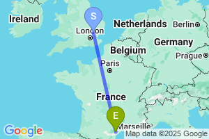 Map of the flight from London Stansted to Beziers