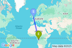 Map of the flight from London Stansted to Brazzaville