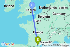 Map of the flight from London Stansted to Carcassonne