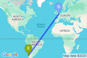 Map of the flight from London Stansted to Concepcion