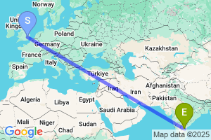 Map of the flight from London Stansted to Kadapa