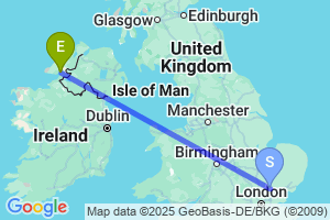 Map of the flight from London Stansted to Donegal