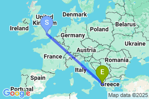 Map of the flight from London Stansted to Corfu