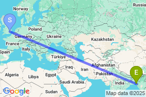 Map of the flight from London Stansted to Chittagong