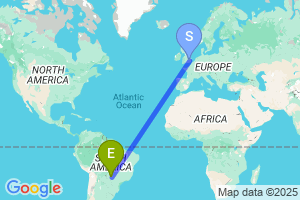 Map of the flight from London Stansted to Campo Grande