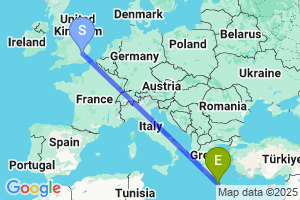 Map of the flight from London Stansted to Chania