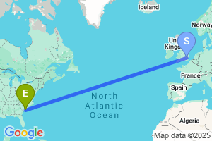 Map of the flight from London Stansted to Charleston