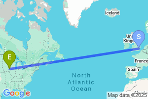 Map of the flight from London Stansted to Cedar Rapids