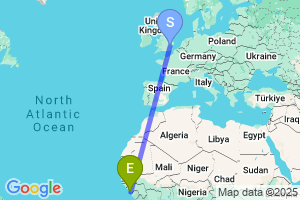 Map of the flight from London Stansted to Conakry