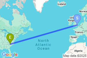 Map of the flight from London Stansted to Charlotte