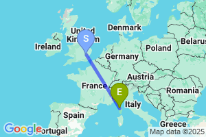 Map of the flight from London Stansted to Calvi