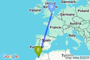 Map of the flight from London Stansted to Casablanca Mohamed V.