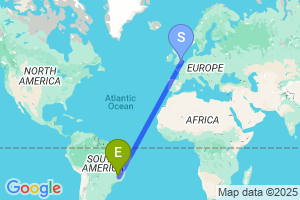 Map of the flight from London Stansted to Belo Horizonte Tancredo Neves Int'l.