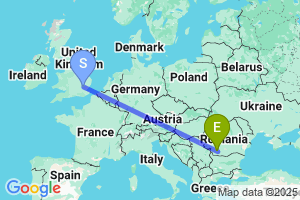 Map of the flight from London Stansted to Craiova