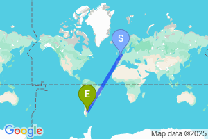 Map of the flight from London Stansted to Comodoro Rivadavia