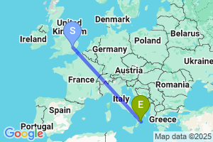 Map of the flight from London Stansted to Crotone