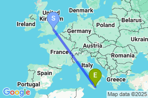 Map of the flight from London Stansted to Catania