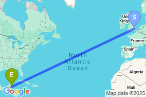 Map of the flight from London Stansted to Chetumal