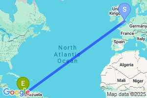 Map of the flight from London Stansted to Cucuta