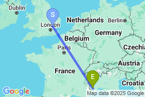 Map of the flight from London Stansted to Cuneo