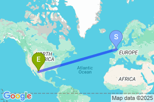 Map of the flight from London Stansted to Chihuahua