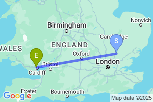 Map of the flight from London Stansted to Cardiff