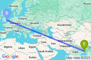 Map of the flight from London Stansted to Dhaka