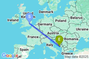 Map of the flight from London Stansted to Dubrovnik