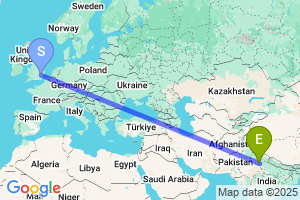 Map of the flight from London Stansted to Indira Gandhi International 