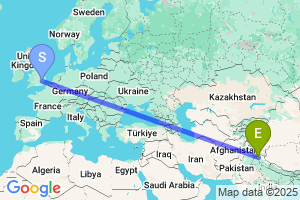 Map of the flight from London Stansted to Dharamsala