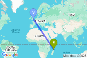 Map of the flight from London Stansted to Antsiranana