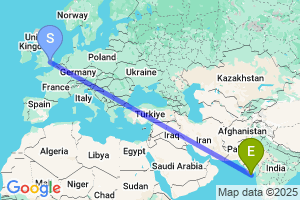 Map of the flight from London Stansted to Diu