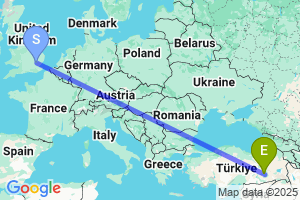 Map of the flight from London Stansted to Diyarbakir